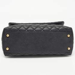 Pre Owned Chanel Black Quilted Caviar Leather Medium Coco Top Handle Bag