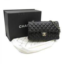 Pre Owned Chanel Black Leather Medium Classic Double Flap Bag