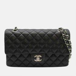 Pre Owned Chanel Black Leather Medium Classic Double Flap Bag