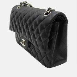 Pre Owned Chanel Black Leather Medium Classic Double Flap Bag