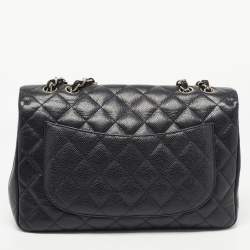 Chanel Black Quilted Caviar Leather Jumbo Classic Single Flap Bag