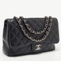 Chanel Black Quilted Caviar Leather Jumbo Classic Single Flap Bag