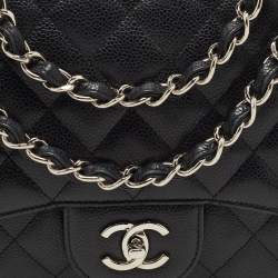 Chanel Black Quilted Caviar Leather Jumbo Classic Single Flap Bag