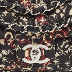 Pre Owned Chanel Black/Red Optic Print Cube Quilted Satin and Leather Medium CC Flap Bag