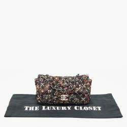 Pre Owned Chanel Black/Red Optic Print Cube Quilted Satin and Leather Medium CC Flap Bag