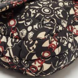 Pre Owned Chanel Black/Red Optic Print Cube Quilted Satin and Leather Medium CC Flap Bag