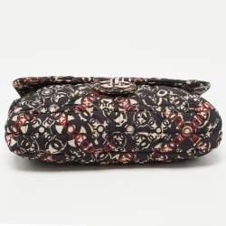 Pre Owned Chanel Black/Red Optic Print Cube Quilted Satin and Leather Medium CC Flap Bag
