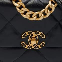 Pre Owned Chanel Black Quilted Leather CC 19 Flap Bag
