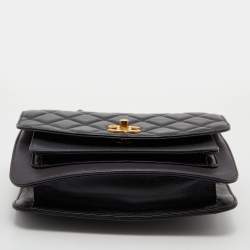 Pre Owned Chanel Black Quilted Leather Flap Chain Top Handle Bag