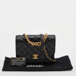 Pre Owned Chanel Black Quilted Leather Flap Chain Top Handle Bag