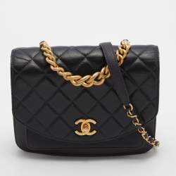 Pre Owned Chanel Black Quilted Leather Flap Chain Top Handle Bag