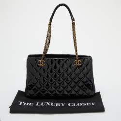 Pre Owned Chanel Black Quilted Patent Leather Double Chain Bag
