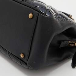 Pre Owned Chanel Black Quilted Patent Leather Double Chain Bag