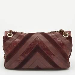 Pre Owned Chanel Burgundy Chevron Leather and Suede Jumbo Surpique Flap Bag
