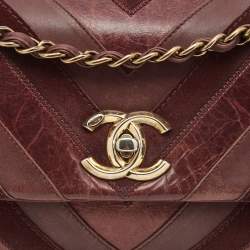 Pre Owned Chanel Burgundy Chevron Leather and Suede Jumbo Surpique Flap Bag