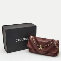 Pre Owned Chanel Burgundy Chevron Leather and Suede Jumbo Surpique Flap Bag