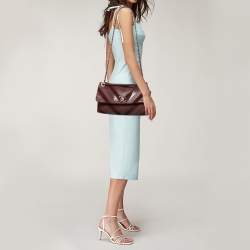 Pre Owned Chanel Burgundy Chevron Leather and Suede Jumbo Surpique Flap Bag