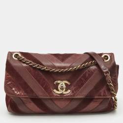 Chanel Burgundy Chevron Leather and Suede Jumbo Surpique Flap Bag