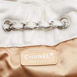 Pre Owned Chanel Metallic Beige/Red Quilted Jersey and Leather LA Bag