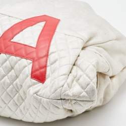 Pre Owned Chanel Metallic Beige/Red Quilted Jersey and Leather LA Bag