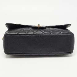 Pre Owned Chanel Black Quilted Caviar Leather Maxi Classic Single Flap Bag