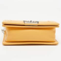 Pre Owned Chanel Yellow Chevron Leather Small Boy Flap Bag