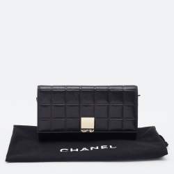 Pre Owned Chanel Black Chocolate Bar Leather Wallet