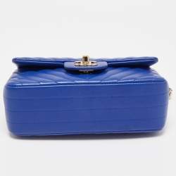 Chanel Blue Chevron Leather Mini Rectangle Classic Single Flap Bag