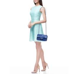 Chanel Blue Chevron Leather Mini Rectangle Classic Single Flap Bag