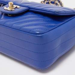 Chanel Blue Chevron Leather Mini Rectangle Classic Single Flap Bag