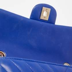 Chanel Blue Chevron Leather Mini Rectangle Classic Single Flap Bag
