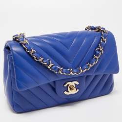 Chanel Blue Chevron Leather Mini Rectangle Classic Single Flap Bag