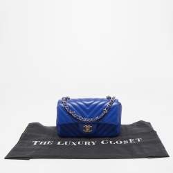 Chanel Blue Chevron Leather Mini Rectangle Classic Single Flap Bag