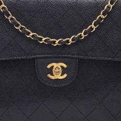 Pre Owned Chanel Black Quilted Caviar Leather Vintage Flap Shoulder Bag