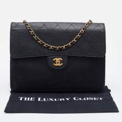 Pre Owned Chanel Black Quilted Caviar Leather Vintage Flap Shoulder Bag