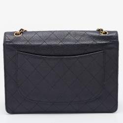 Pre Owned Chanel Black Quilted Caviar Leather Vintage Flap Shoulder Bag