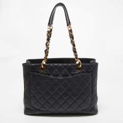 Pre Owned Chanel Black Quilted Caviar Leather GST Shopper Tote