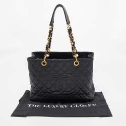 Pre Owned Chanel Black Quilted Caviar Leather GST Shopper Tote