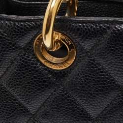 Pre Owned Chanel Black Quilted Caviar Leather GST Shopper Tote
