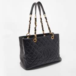 Pre Owned Chanel Black Quilted Caviar Leather GST Shopper Tote