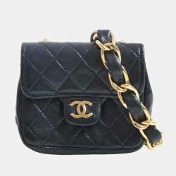 Pre Owned Chanel black lambskin leather cc mini belt bag
