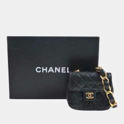 Pre Owned Chanel black lambskin leather cc mini belt bag