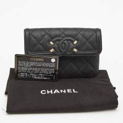 Chanel Black Quilted Caviar Leather Filigree Wallet