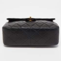 Pre Owned Chanel Black Quilted Lambskin Leather Square Classic Flap Bag