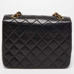 Pre Owned Chanel Black Quilted Lambskin Leather Square Classic Flap Bag
