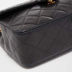 Pre Owned Chanel Black Quilted Lambskin Leather Square Classic Flap Bag