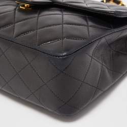 Pre Owned Chanel Black Quilted Lambskin Leather Square Classic Flap Bag