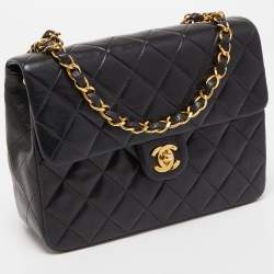 Pre Owned Chanel Black Quilted Lambskin Leather Square Classic Flap Bag
