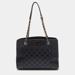 Pre Owned Chanel Black Quilted Leather CC Chain Tote