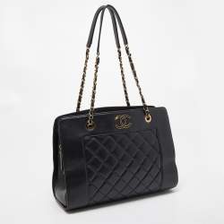 Pre Owned Chanel Black Quilted Leather CC Chain Tote